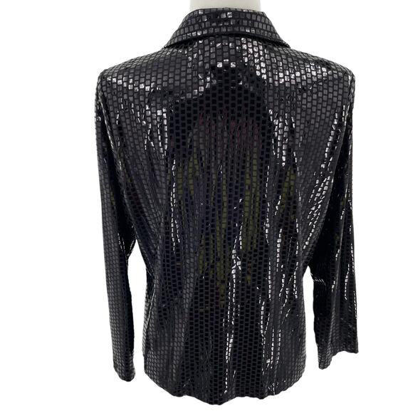 Exclusively Misook Black Square Pattern Shiny Full Zip Jacket Women Sz S - Picture 3 of 12